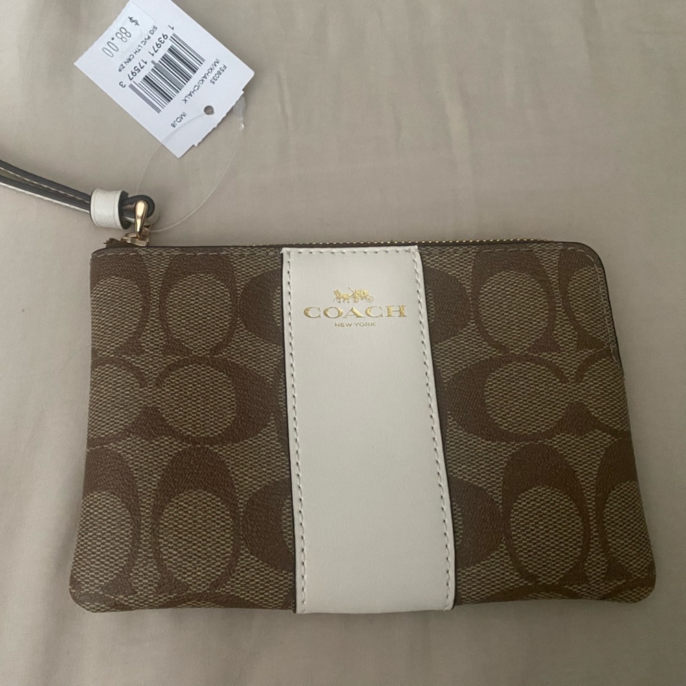 Coach Tan and Cream Signature Wristlet